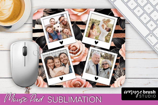 Flowers Photo Frame Mouse Pad Sublimation, Add Your Picture Sublimation OrangeBrushStudio 
