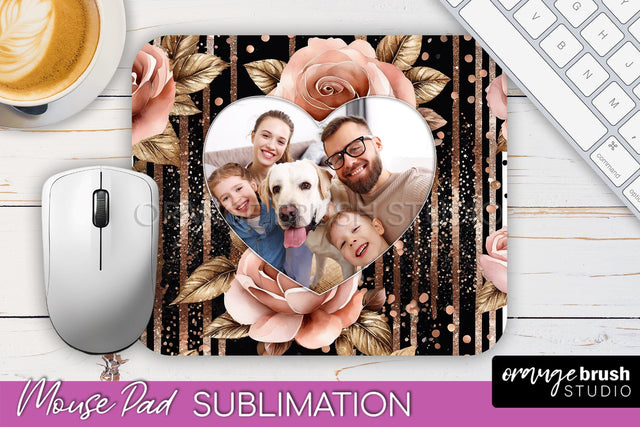 Flowers Photo Frame Mouse Pad Sublimation, Add Your Picture Sublimation OrangeBrushStudio 