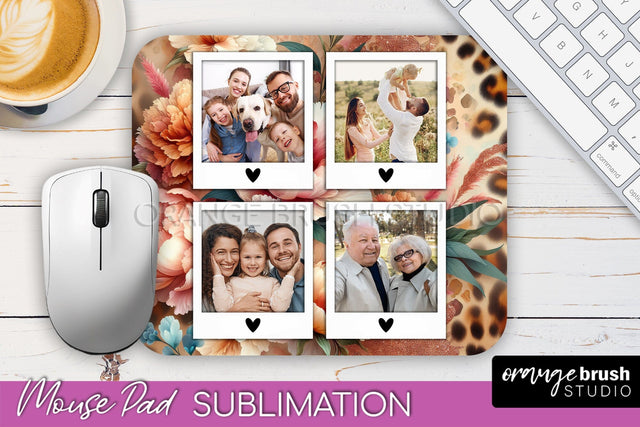 Flowers Photo Frame Mouse Pad Sublimation, Add Your Picture Sublimation OrangeBrushStudio 
