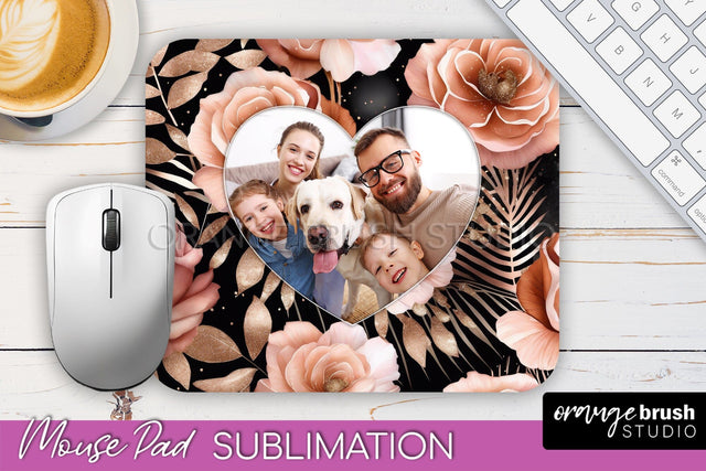 Flowers Photo Frame Mouse Pad Sublimation, Add Your Picture Sublimation OrangeBrushStudio 