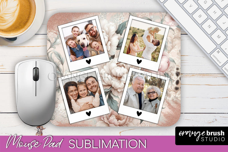 Flowers Photo Frame Mouse Pad Sublimation, Add Your Picture Sublimation OrangeBrushStudio 
