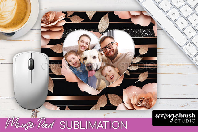 Flowers Photo Frame Mouse Pad Sublimation, Add Your Picture Sublimation OrangeBrushStudio 