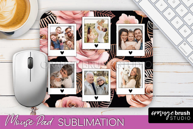 Flowers Photo Frame Mouse Pad Sublimation, Add Your Picture Sublimation OrangeBrushStudio 