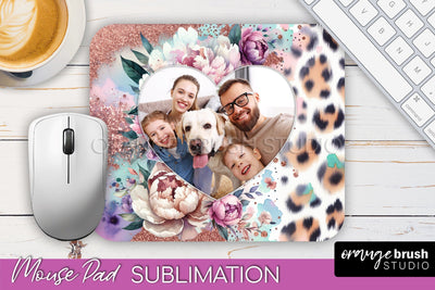 Flowers Photo Frame Mouse Pad Sublimation, Add Your Picture Sublimation OrangeBrushStudio 