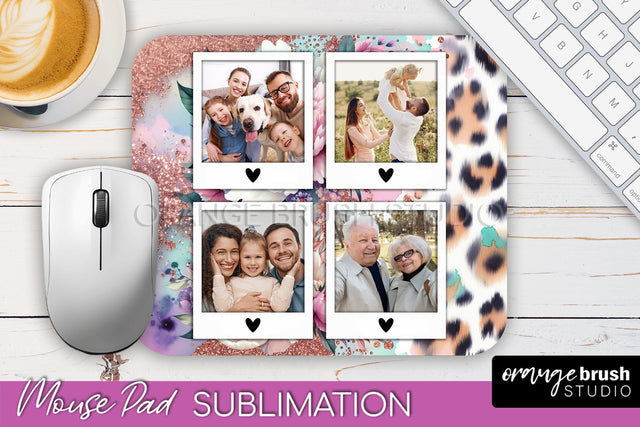 Flowers Photo Frame Mouse Pad Sublimation, Add Your Picture Sublimation OrangeBrushStudio 