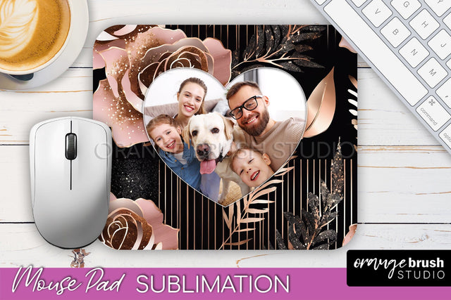 Flowers Photo Frame Mouse Pad Sublimation, Add Your Picture Sublimation OrangeBrushStudio 