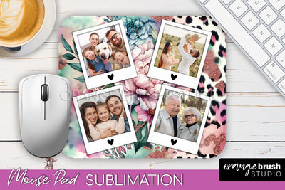 Flowers Photo Frame Mouse Pad Sublimation, Add Your Picture Sublimation OrangeBrushStudio 