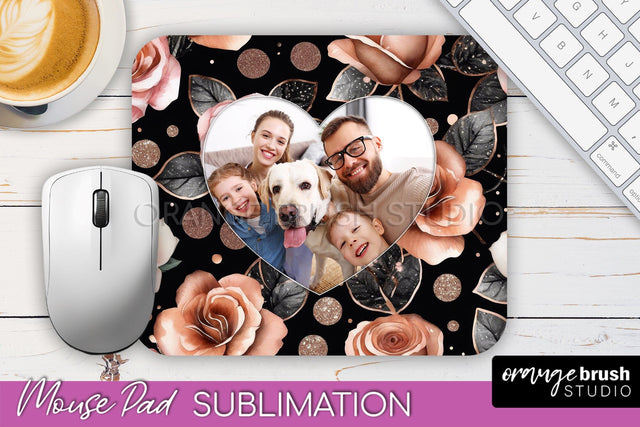 Flowers Photo Frame Mouse Pad Sublimation, Add Your Picture Sublimation OrangeBrushStudio 