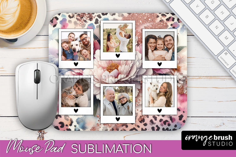 Flowers Photo Frame Mouse Pad Sublimation, Add Your Picture Sublimation OrangeBrushStudio 