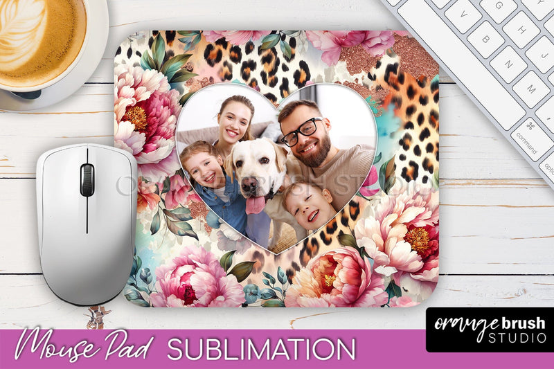 Flowers Photo Frame Mouse Pad Sublimation, Add Your Picture Sublimation OrangeBrushStudio 