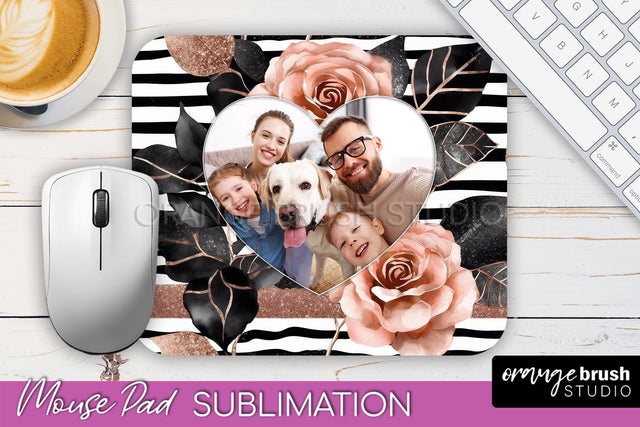 Flowers Photo Frame Mouse Pad Sublimation, Add Your Picture Sublimation OrangeBrushStudio 