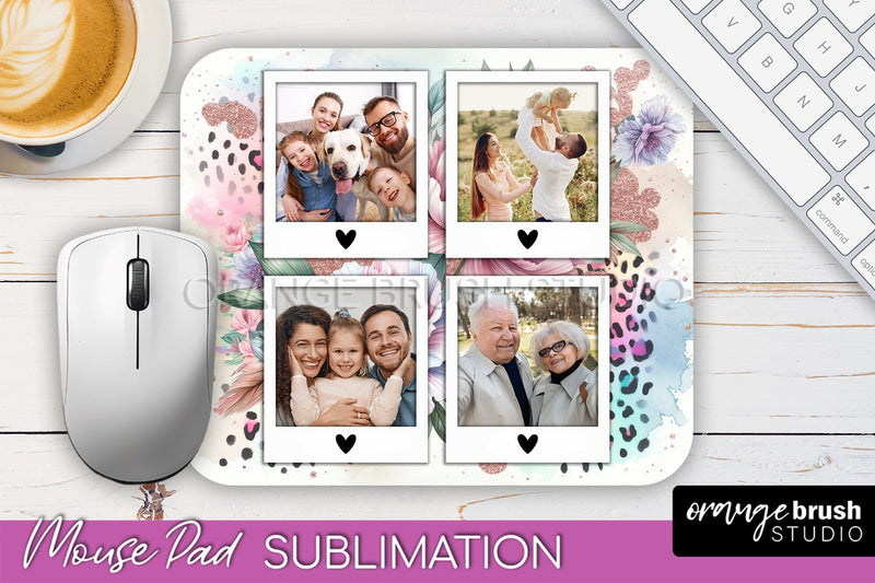 Flowers Photo Frame Mouse Pad Sublimation, Add Your Picture Sublimation OrangeBrushStudio 