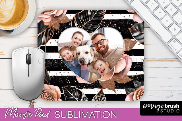 Flowers Photo Frame Mouse Pad Sublimation, Add Your Picture Sublimation OrangeBrushStudio 