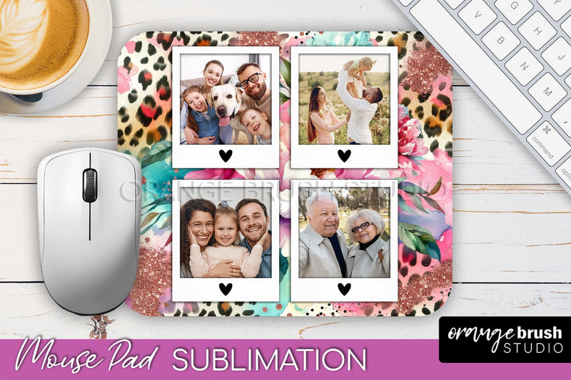 Flowers Photo Frame Mouse Pad Sublimation, Add Your Picture Sublimation OrangeBrushStudio 