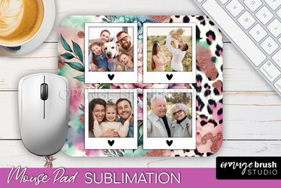 Flowers Photo Frame Mouse Pad Sublimation, Add Your Picture Sublimation OrangeBrushStudio 