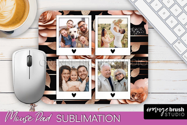 Flowers Photo Frame Mouse Pad Sublimation, Add Your Picture Sublimation OrangeBrushStudio 