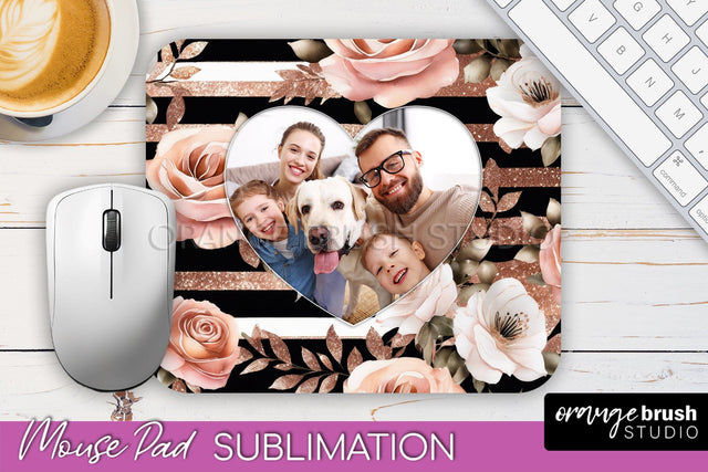 Flowers Photo Frame Mouse Pad Sublimation, Add Your Picture Sublimation OrangeBrushStudio 