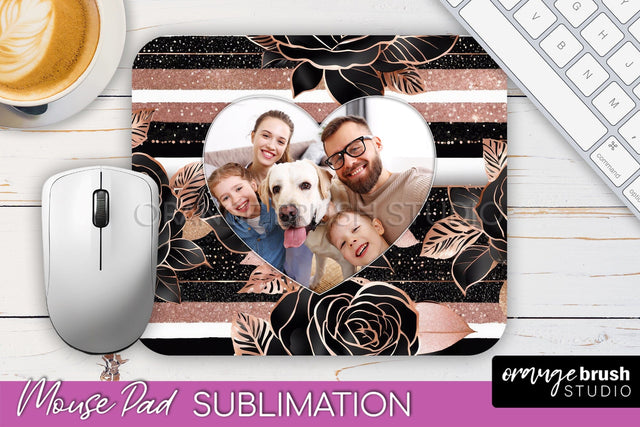 Flowers Photo Frame Mouse Pad Sublimation, Add Your Picture Sublimation OrangeBrushStudio 