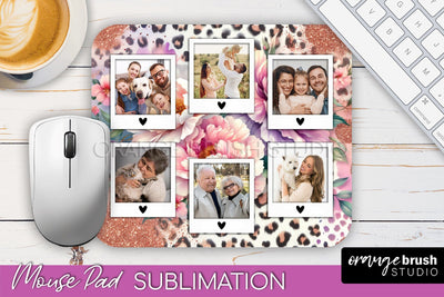 Flowers Photo Frame Mouse Pad Sublimation, Add Your Picture Sublimation OrangeBrushStudio 