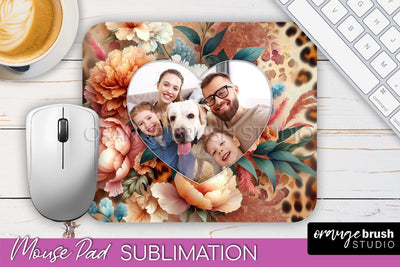 Flowers Photo Frame Mouse Pad Sublimation, Add Your Picture Sublimation OrangeBrushStudio 