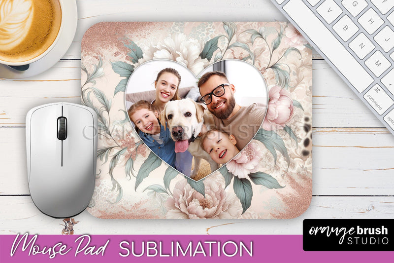 Flowers Photo Frame Mouse Pad Sublimation, Add Your Picture Sublimation OrangeBrushStudio 