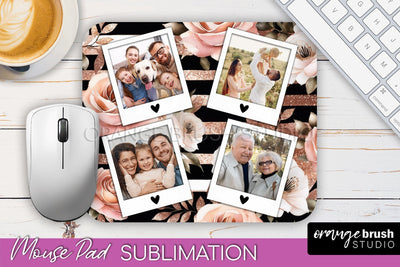 Flowers Photo Frame Mouse Pad Sublimation, Add Your Picture Sublimation OrangeBrushStudio 