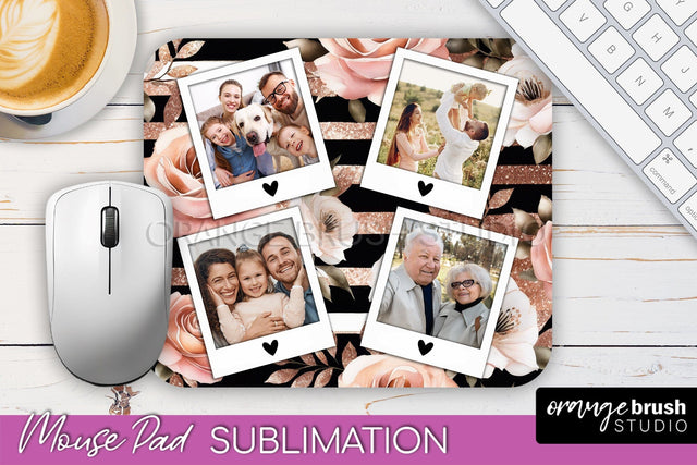 Flowers Photo Frame Mouse Pad Sublimation, Add Your Picture Sublimation OrangeBrushStudio 