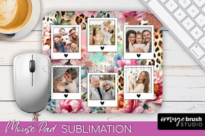 Flowers Photo Frame Mouse Pad Sublimation, Add Your Picture Sublimation OrangeBrushStudio 