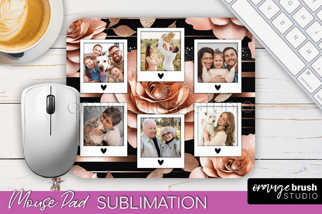 Flowers Photo Frame Mouse Pad Sublimation, Add Your Picture Sublimation OrangeBrushStudio 