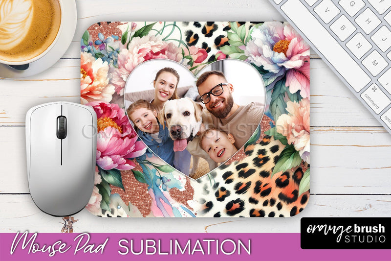 Flowers Photo Frame Mouse Pad Sublimation, Add Your Picture Sublimation OrangeBrushStudio 
