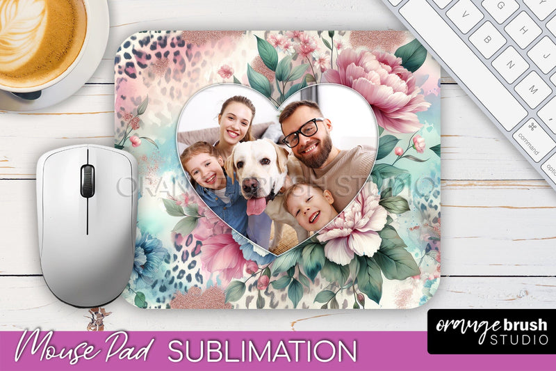 Flowers Photo Frame Mouse Pad Sublimation, Add Your Picture Sublimation OrangeBrushStudio 