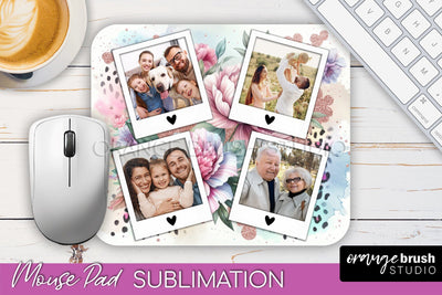 Flowers Photo Frame Mouse Pad Sublimation, Add Your Picture Sublimation OrangeBrushStudio 