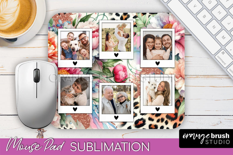 Flowers Photo Frame Mouse Pad Sublimation, Add Your Picture Sublimation OrangeBrushStudio 