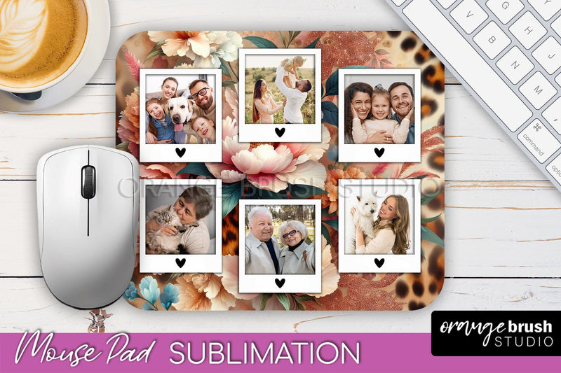 Flowers Photo Frame Mouse Pad Sublimation, Add Your Picture Sublimation OrangeBrushStudio 
