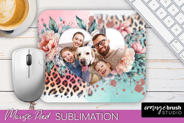 Flowers Photo Frame Mouse Pad Sublimation, Add Your Picture Sublimation OrangeBrushStudio 