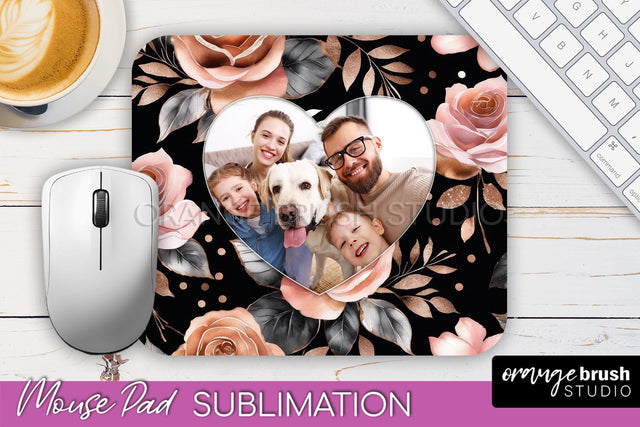 Flowers Photo Frame Mouse Pad Sublimation, Add Your Picture Sublimation OrangeBrushStudio 
