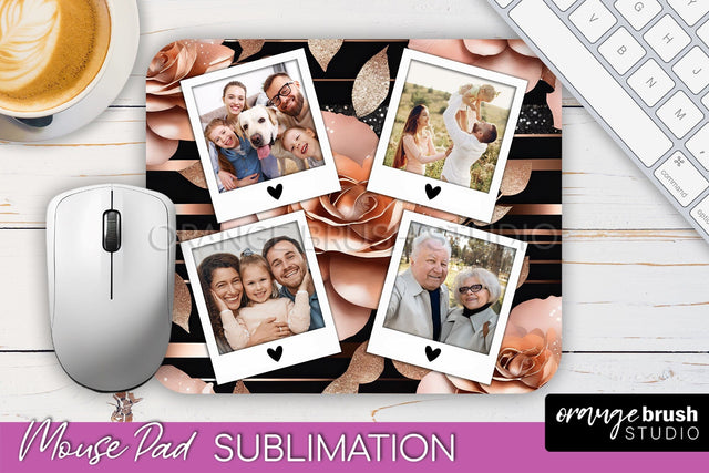 Flowers Photo Frame Mouse Pad Sublimation, Add Your Picture Sublimation OrangeBrushStudio 