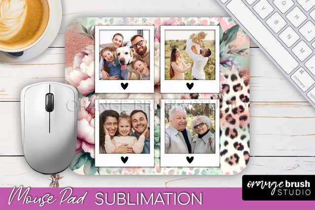 Flowers Photo Frame Mouse Pad Sublimation, Add Your Picture Sublimation OrangeBrushStudio 