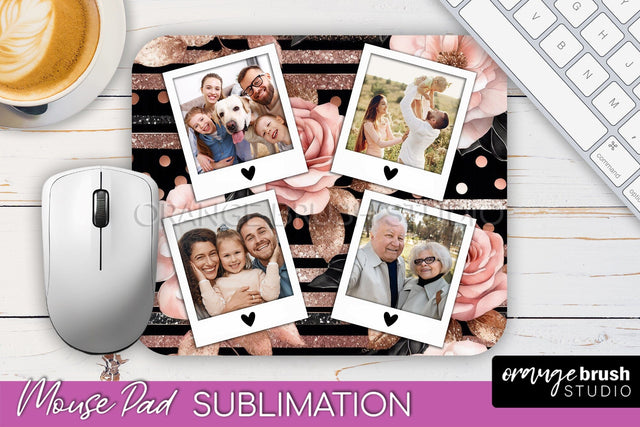 Flowers Photo Frame Mouse Pad Sublimation, Add Your Picture Sublimation OrangeBrushStudio 