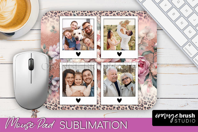 Flowers Photo Frame Mouse Pad Sublimation, Add Your Picture Sublimation OrangeBrushStudio 