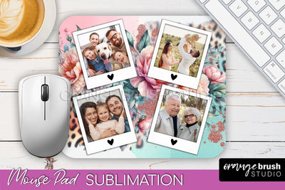Flowers Photo Frame Mouse Pad Sublimation, Add Your Picture Sublimation OrangeBrushStudio 