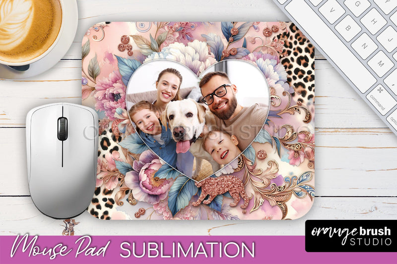 Flowers Photo Frame Mouse Pad Sublimation, Add Your Picture Sublimation OrangeBrushStudio 