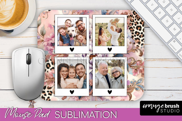 Flowers Photo Frame Mouse Pad Sublimation, Add Your Picture Sublimation OrangeBrushStudio 