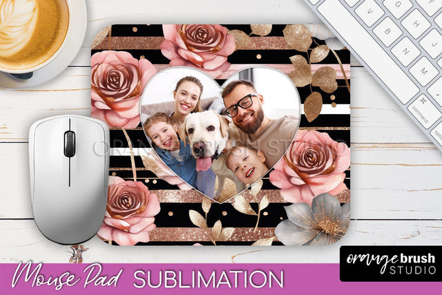 Flowers Photo Frame Mouse Pad Sublimation, Add Your Picture Sublimation OrangeBrushStudio 