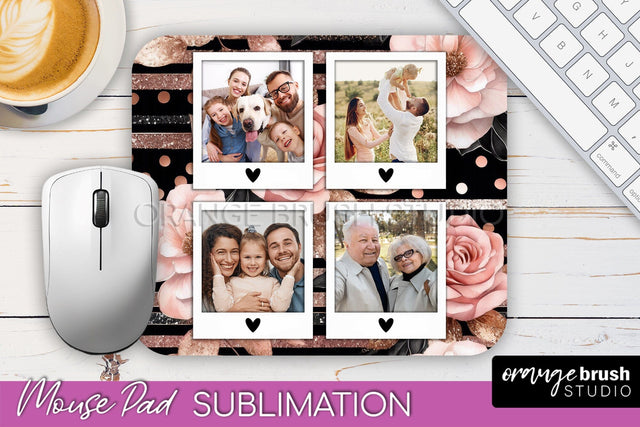Flowers Photo Frame Mouse Pad Sublimation, Add Your Picture Sublimation OrangeBrushStudio 