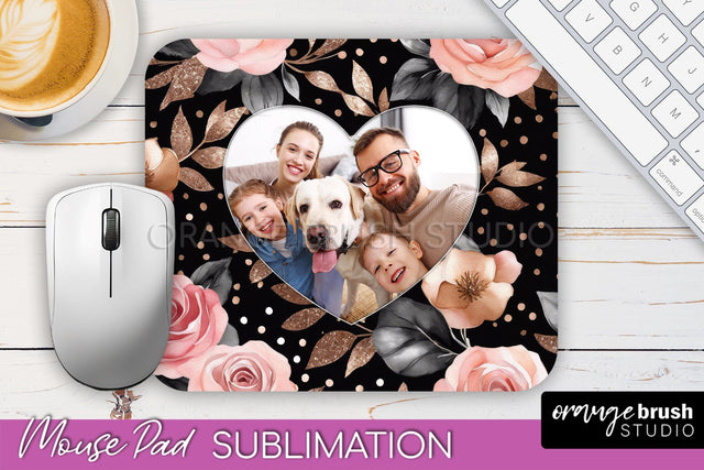 Flowers Photo Frame Mouse Pad Sublimation, Add Your Picture Sublimation OrangeBrushStudio 