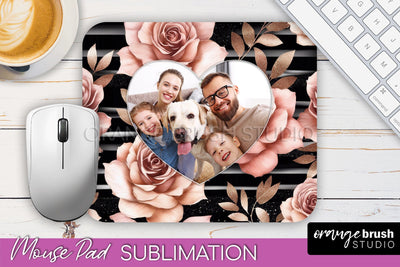 Flowers Photo Frame Mouse Pad Sublimation, Add Your Picture Sublimation OrangeBrushStudio 