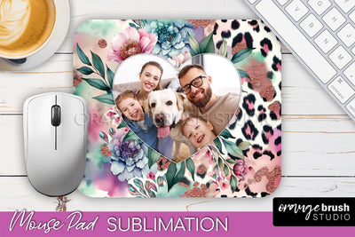 Flowers Photo Frame Mouse Pad Sublimation, Add Your Picture Sublimation OrangeBrushStudio 