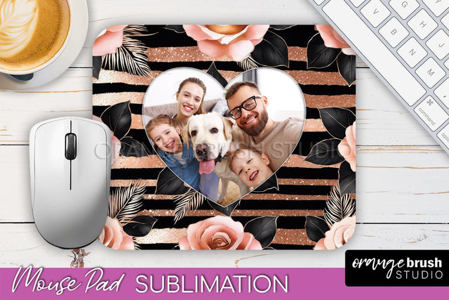 Flowers Photo Frame Mouse Pad Sublimation, Add Your Picture Sublimation OrangeBrushStudio 