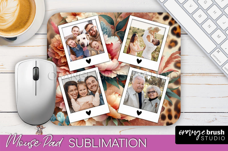 Flowers Photo Frame Mouse Pad Sublimation, Add Your Picture Sublimation OrangeBrushStudio 